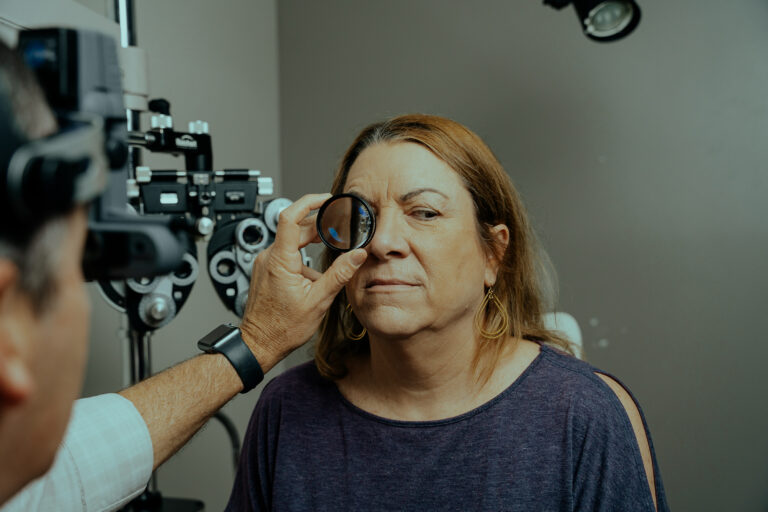 A NewView client undergoes an eye exam