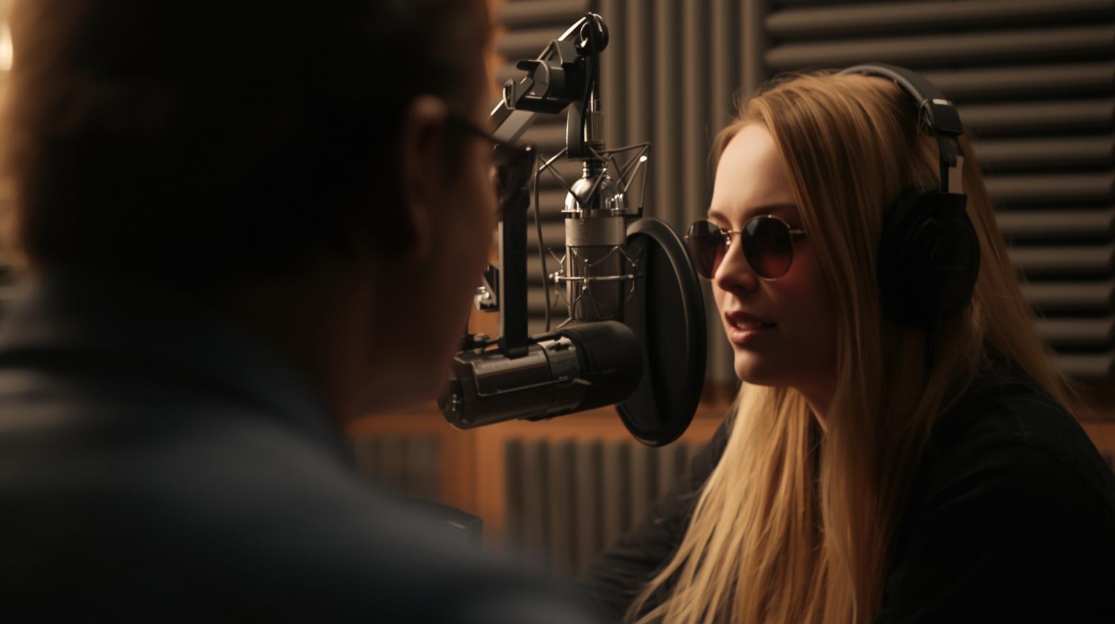 Two people engaged in conversation in a radio interview