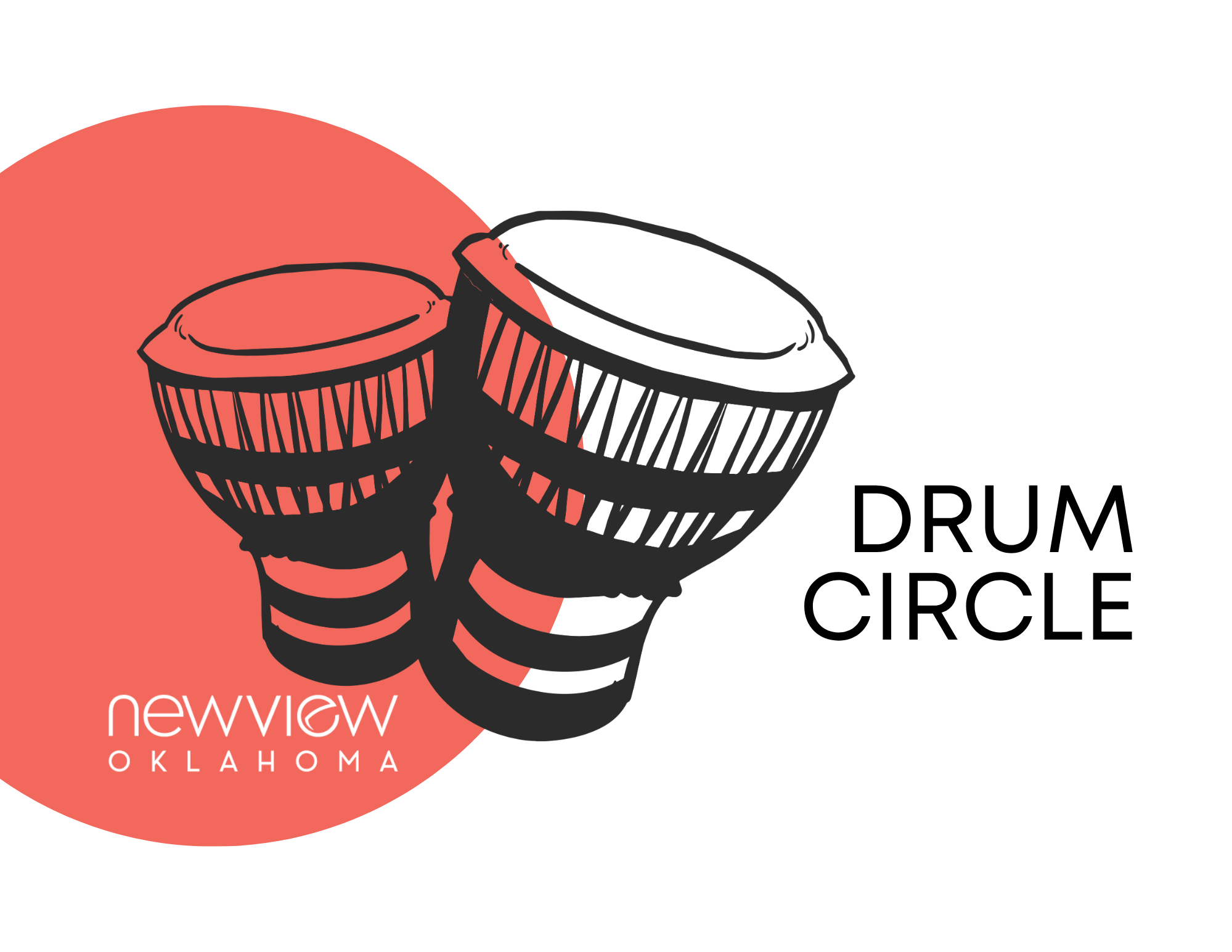 NVO logo, two bongo drums and words that say Drum Logo