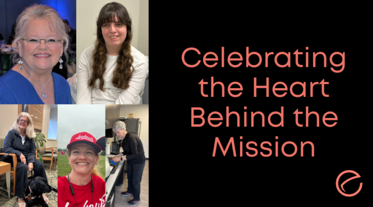 A collage of volunteers and the text "Celebrating the Heart Behind the Mission"