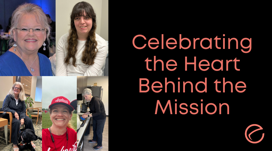 A collage of volunteers and the text "Celebrating the Heart Behind the Mission"