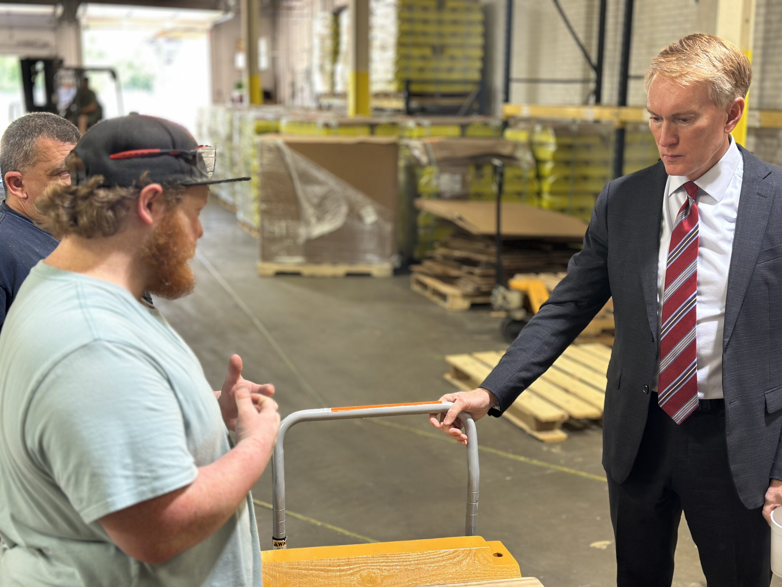 Senator James Lankford talks to Preston Fenton during his visit.