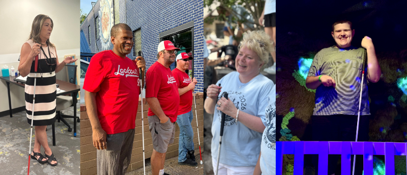 Collage of people who are using white canes and smiling.