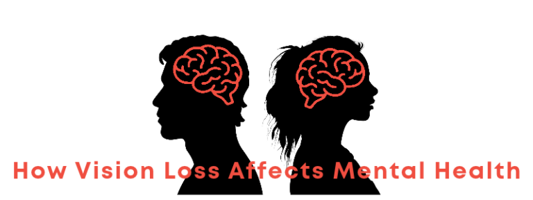 silhouette of a man and a woman with text that says "how vision loss affects mental health"
